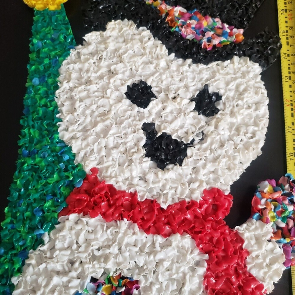 Vintage Melted Plastic Popcorn Snowmen Christmas Decoration